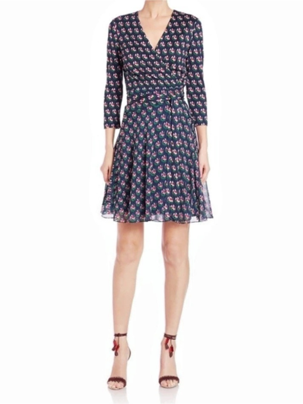 Diane von Furstenberg Irina Floral Silk Wrap Dress Navy Pink Size 6